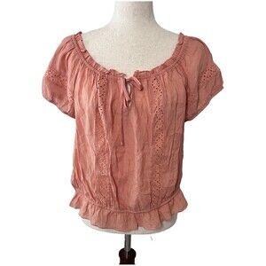 The General Good Stitch Fix Womens Peasant Top XL Orange Short Sleeve Cottagcore